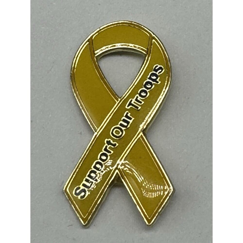 Vintage Yellow Support Our Troops Ribbon Lapel Pin